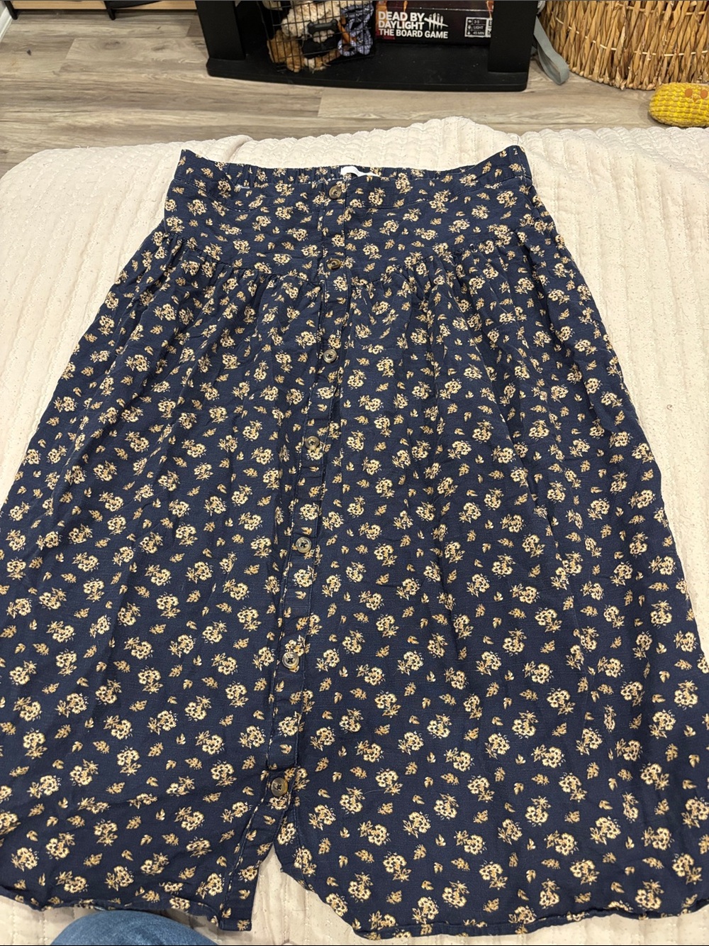 LC Lauren Conrad Navy Floral Button-Front Skirt